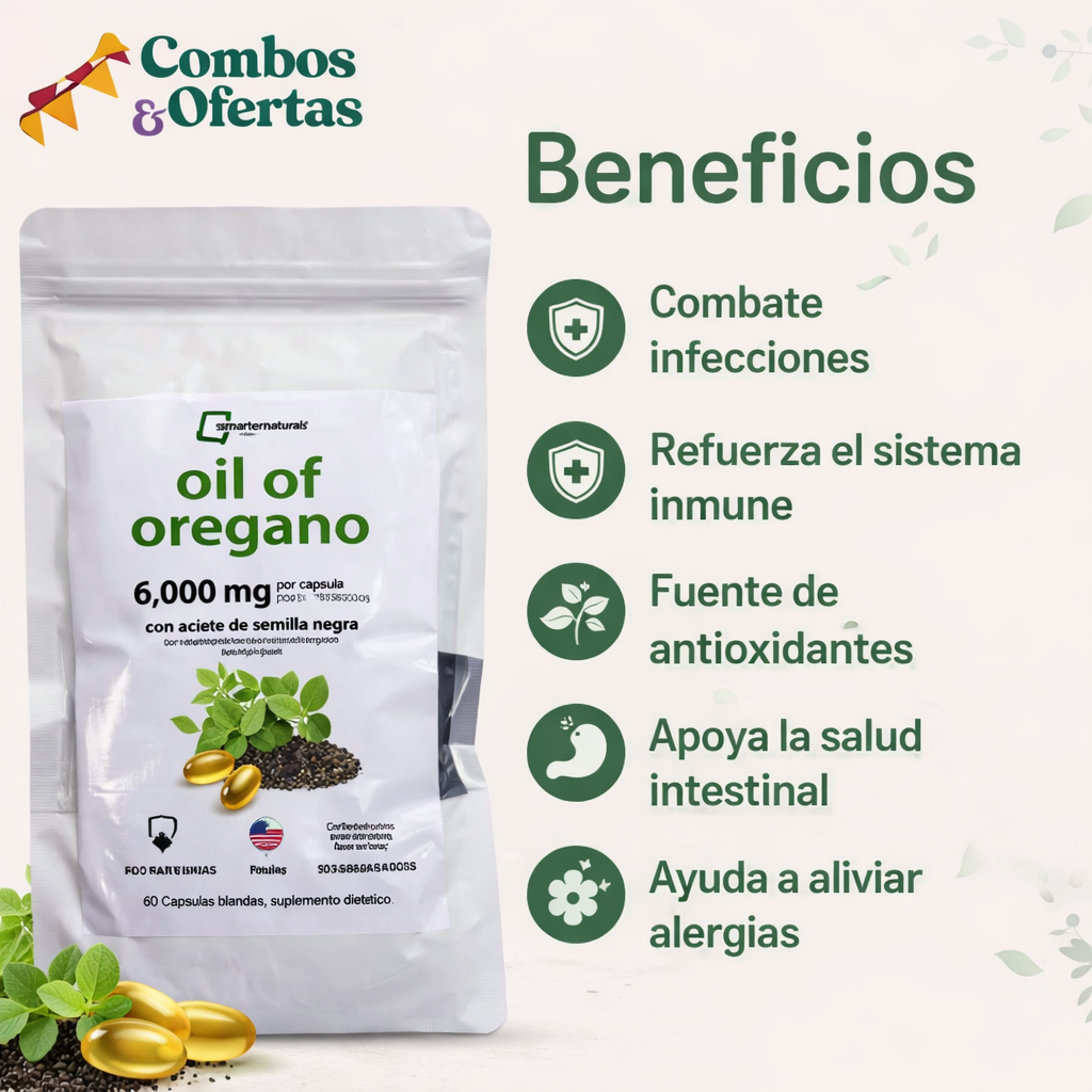 👉 Aceite de Orégano 6000mg + Semilla Negra – Bienestar Digestivo Natural (60 Cápsulas)