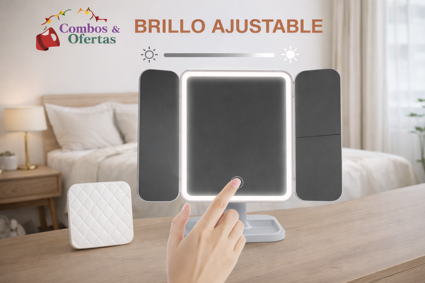 Espejo Luz LED Plegable Maquillaje
