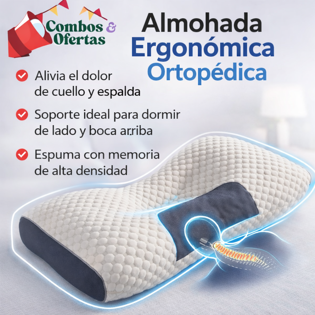 Almohada Cervical Ergonómica para Dormir Mejor y Aliviar el Dolor de Cuello