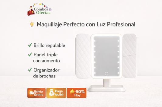 Espejo Luz LED Plegable Maquillaje